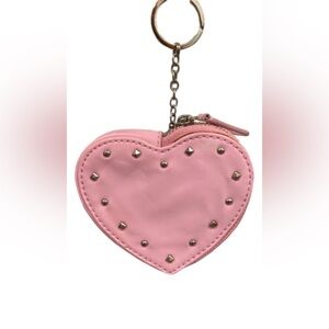 COACH Pink Studded Heart Coin Case Key Ring Pouch